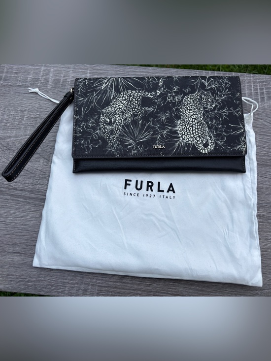 Furla Handbags - Furla Leopard Print Leather Wristlet Clutch NWOT